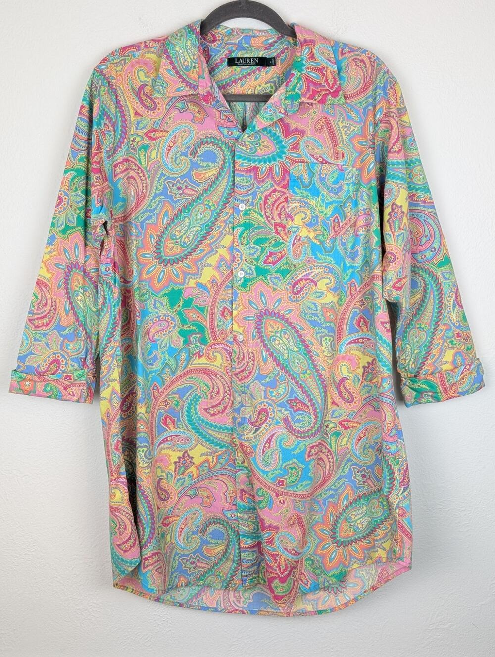 Lauren Ralph Lauren Shirt Blouse Paisley Multicolor Spring Summer Pink Size L